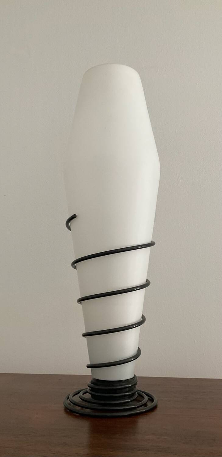 Vintage opaline and metal lamp