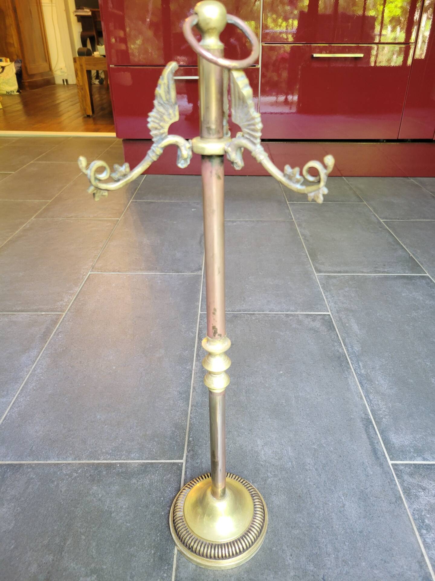 Fireplace tool set in gilded bronze
