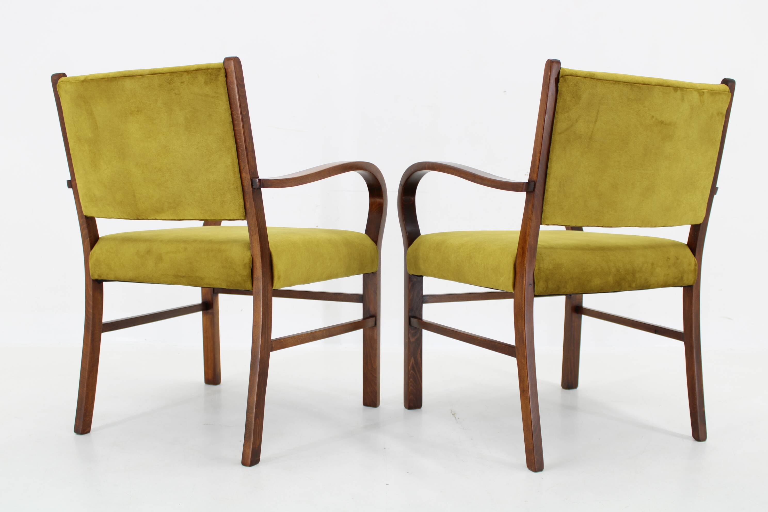 1940s Pair of Restored Beech Art Deco Armchairs ,Czechoslovakia