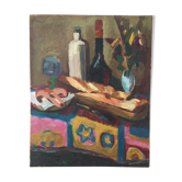 Peinture à l’huile nature morte signée « Beaucé » 57 x 52 cm