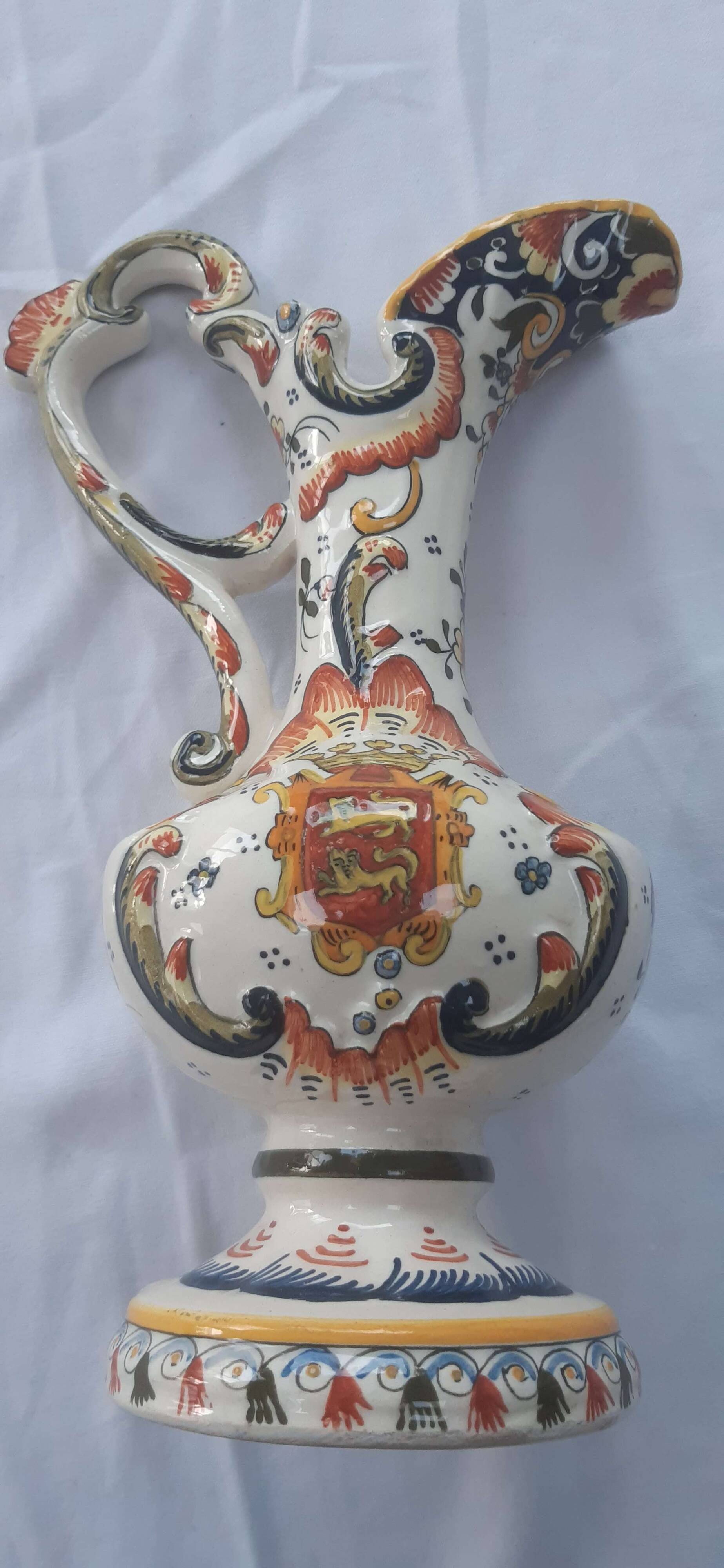 Earthenware ewer Rouen decor