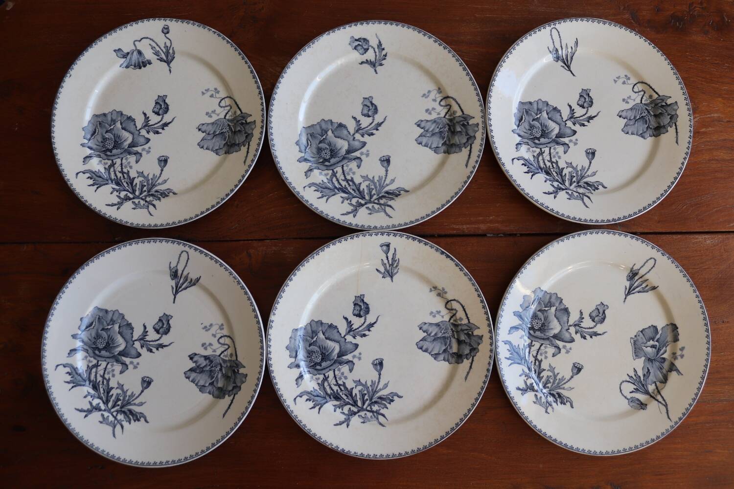 Set of 6 flat plates in old earthenware – Féria model, Sarregue