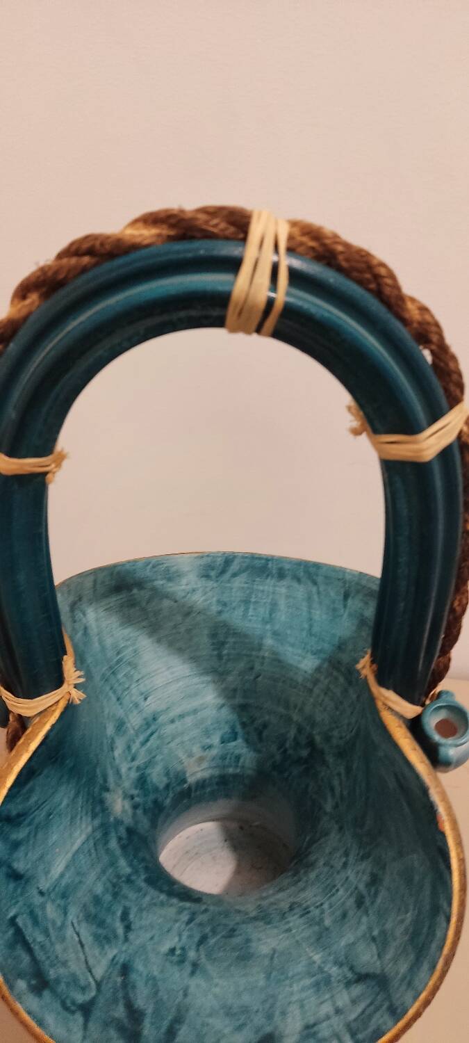 Vintage turquoise decorative vase – Mediterranean artisanal earthenware