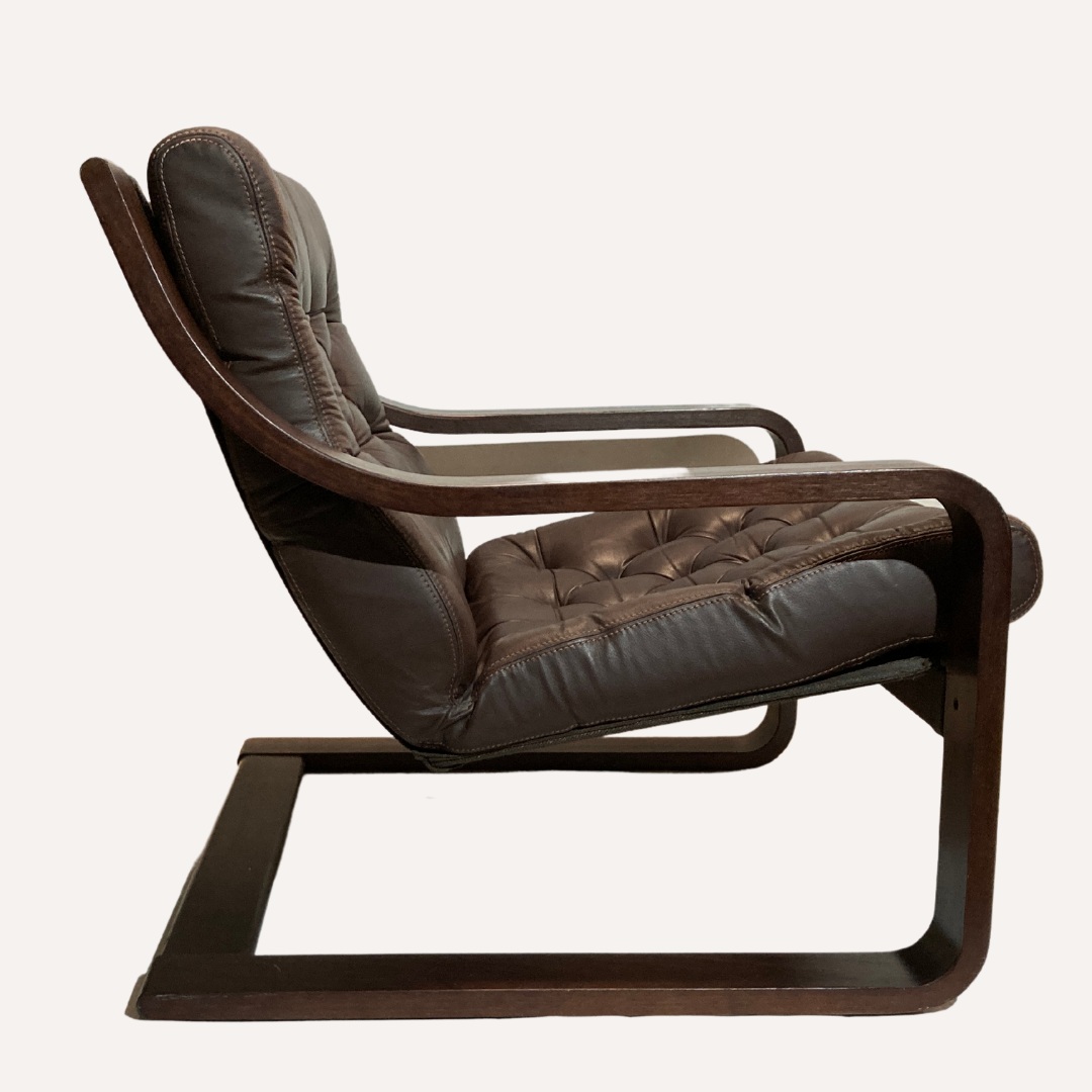 A leather lounge poäng chair by noboru nakamura for ikea, 1970s