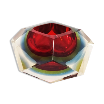 Red and blue ashtray or catchall by Flavio Poli for Seguso in Murano Glass 1960