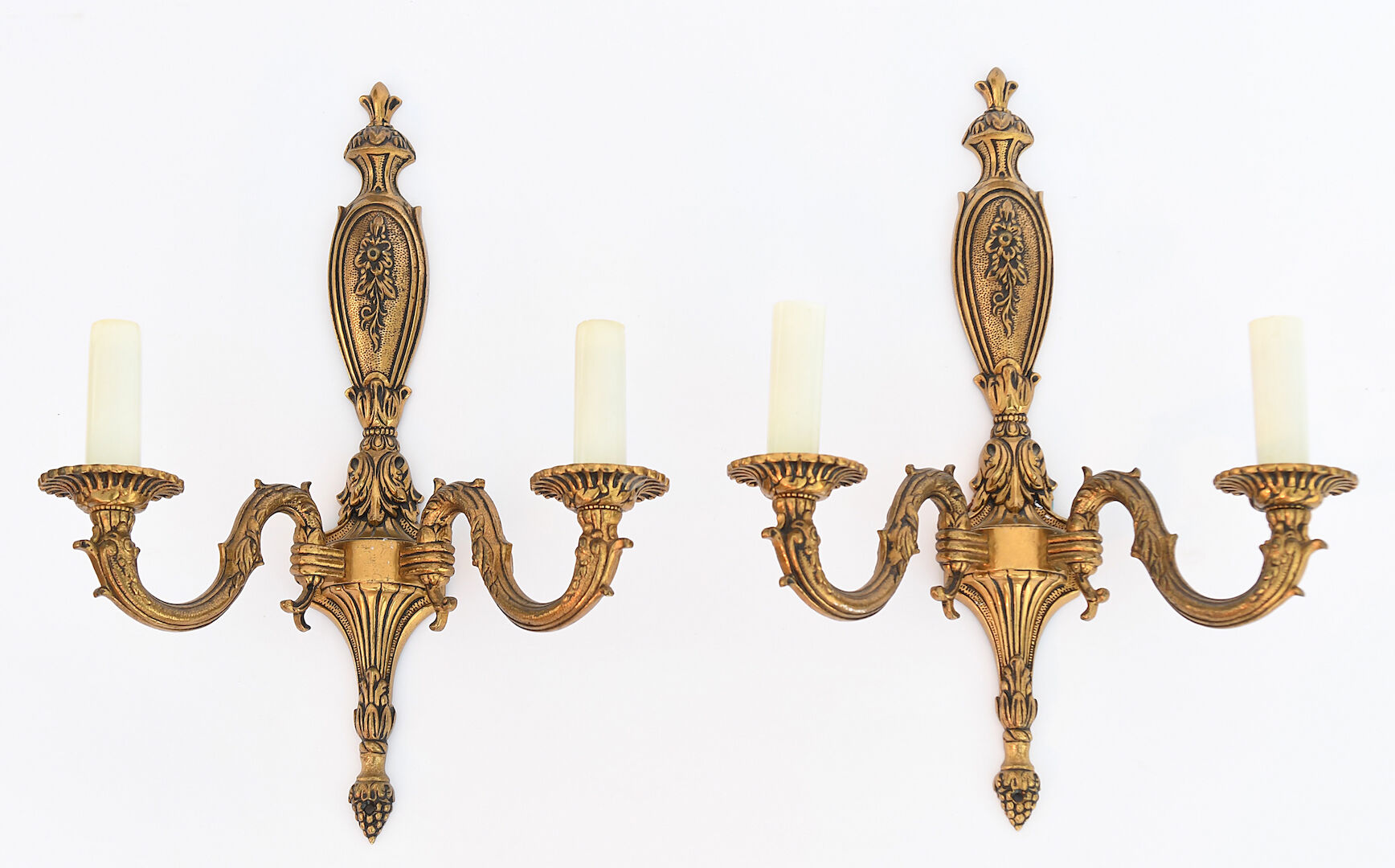Pair of gilded bronze wall lamps