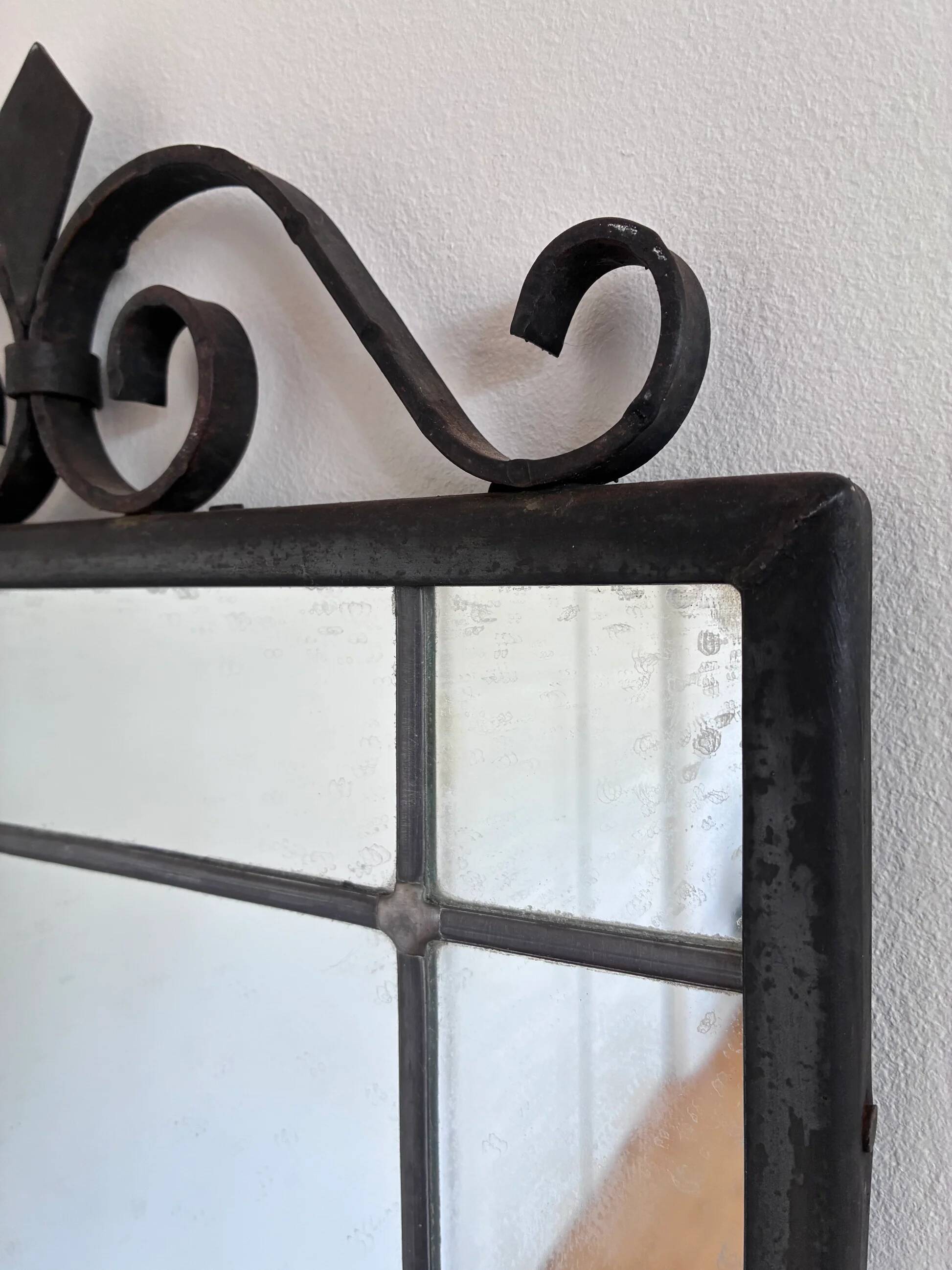 Art Deco black wrought iron wall mirror, Belgium, 1930s