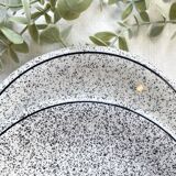 2 Small vintage plates in black and white speckled Italian earthenware