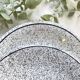 2 Small vintage plates in black and white speckled Italian earthenware