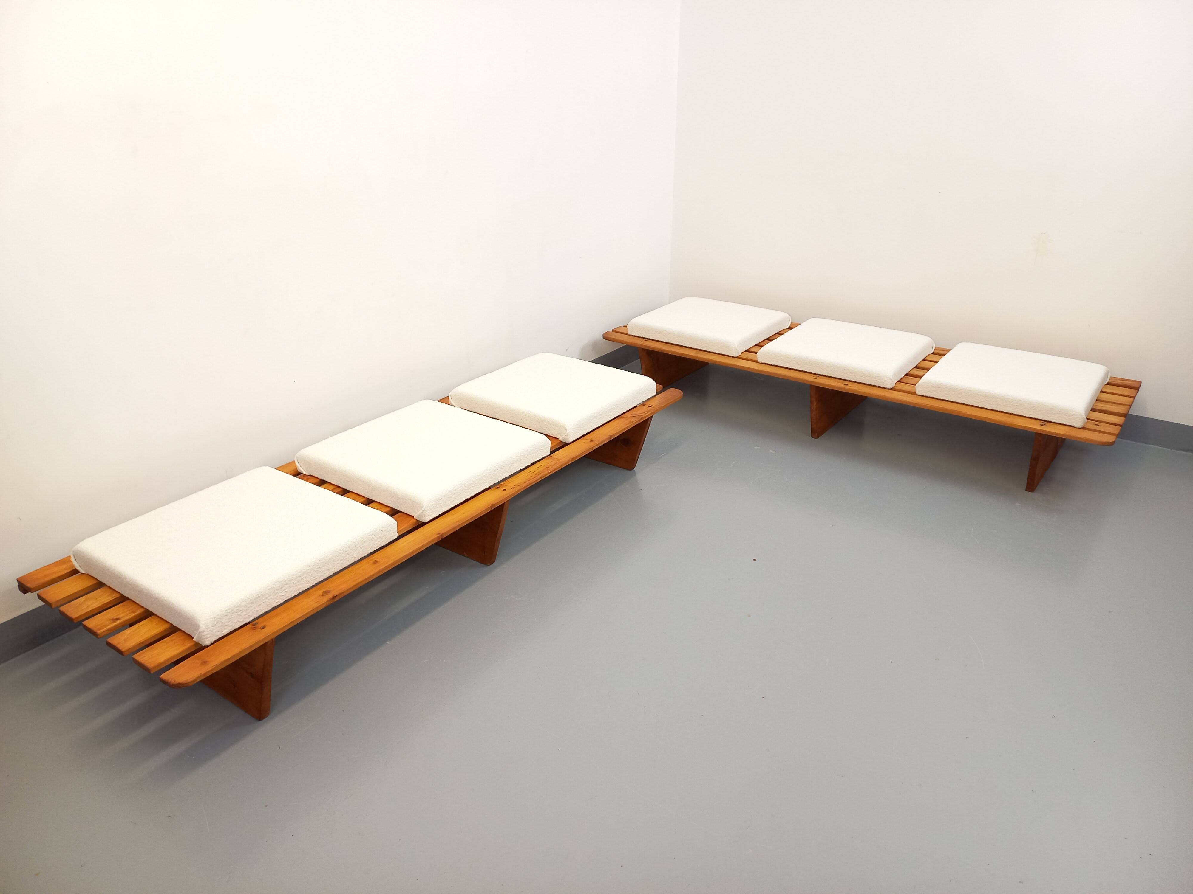 Pair of vintage  Perriand style  pine benches