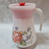 Vintage pitcher, flowered arcopal with lid