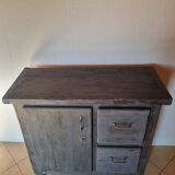 1930s Grey Patina Pine Garage Workbench