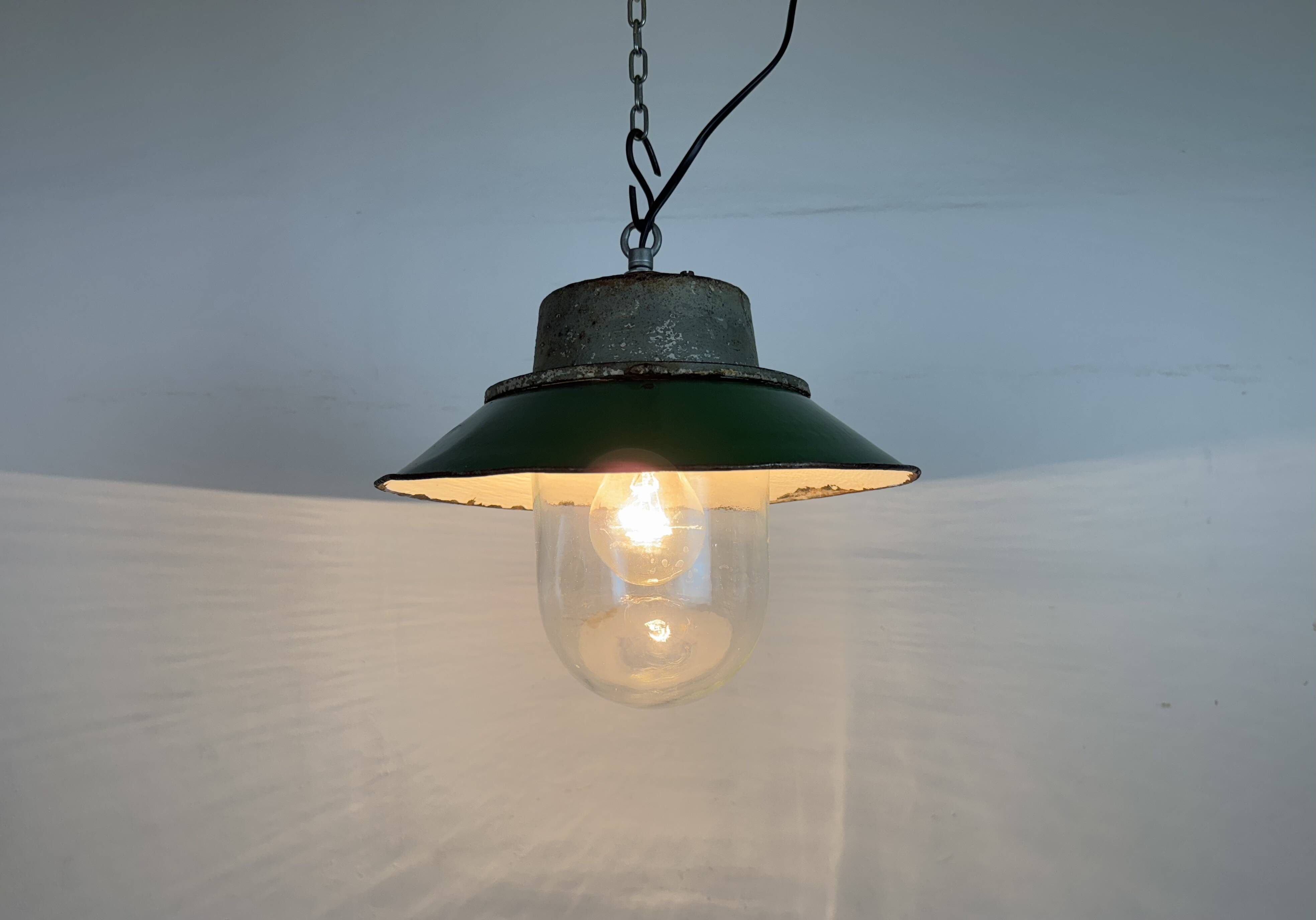 Green Enamel and Cast Iron Industrial Pendant Light, 1960s