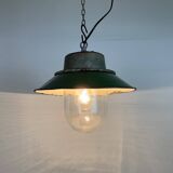 Green Enamel and Cast Iron Industrial Pendant Light, 1960s