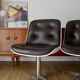 Set of 4 Executive Strafor shell chairs in leather, plastic and chrome 1970s