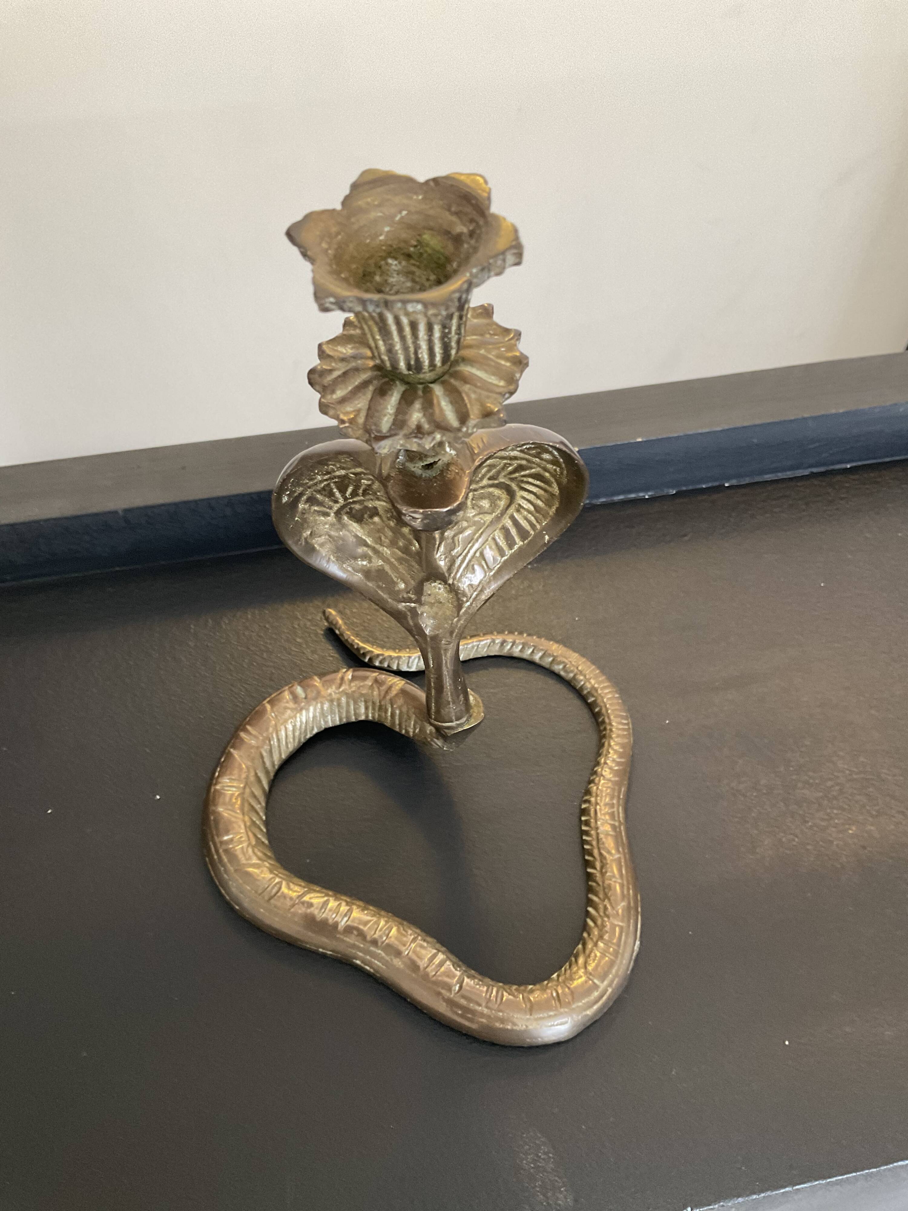 Vintage Cobra bronze candle holder from the 70s