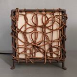 Pair of ethnic table lamps - braided water hyacinth roots, wrought iron, cotton