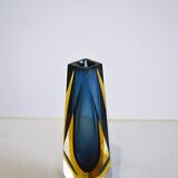 Midcentury faceted Murano glass strong blue and yellow sommerso vase