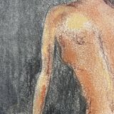 Painting signed pastel female portrait “the ocher sofa” 42x30 cm