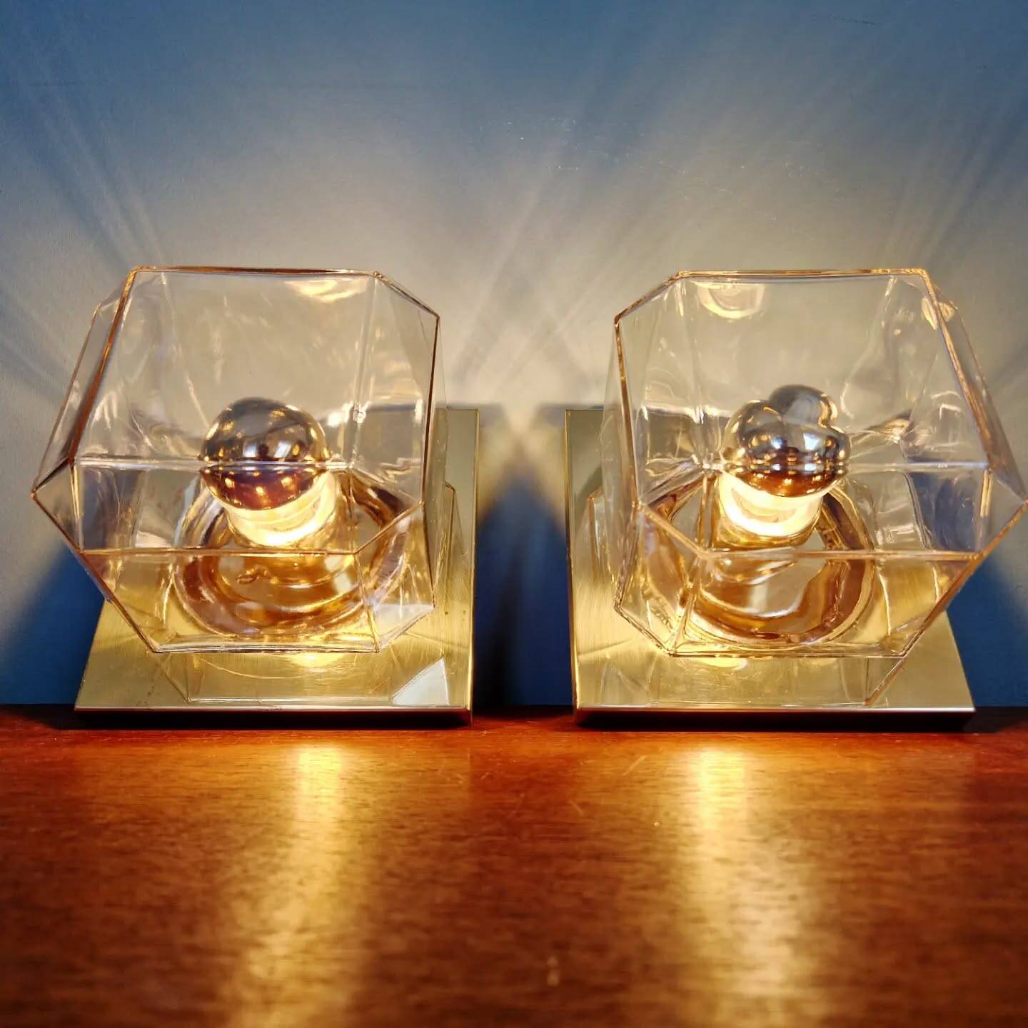 Pair of wall sconces in glass and brass, Limburg, 1970