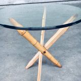 Vintage Faux Bamboo Folding Tripod Side Table, 1970s