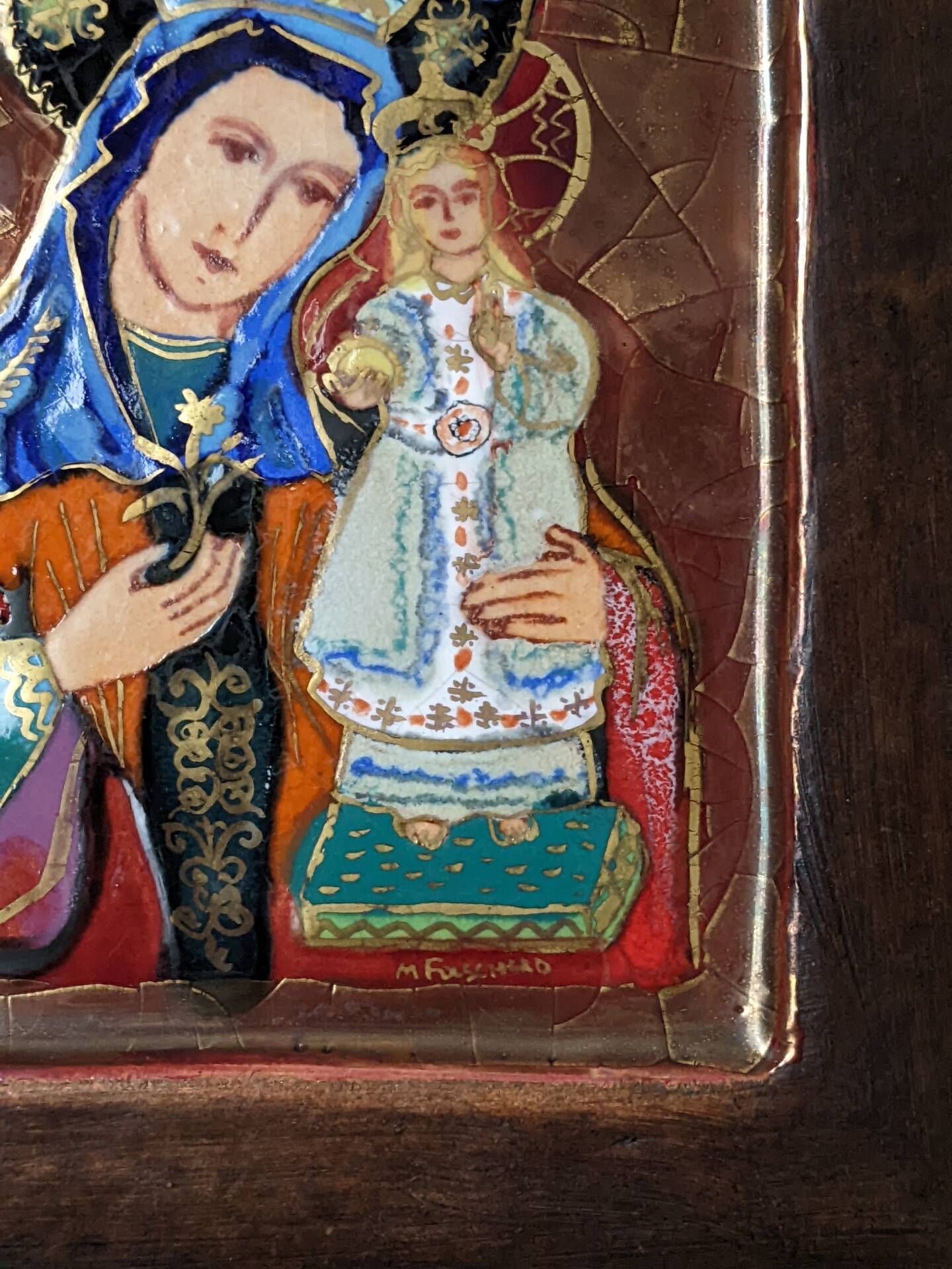 Glazed ceramic plaque of the Virgin and Child