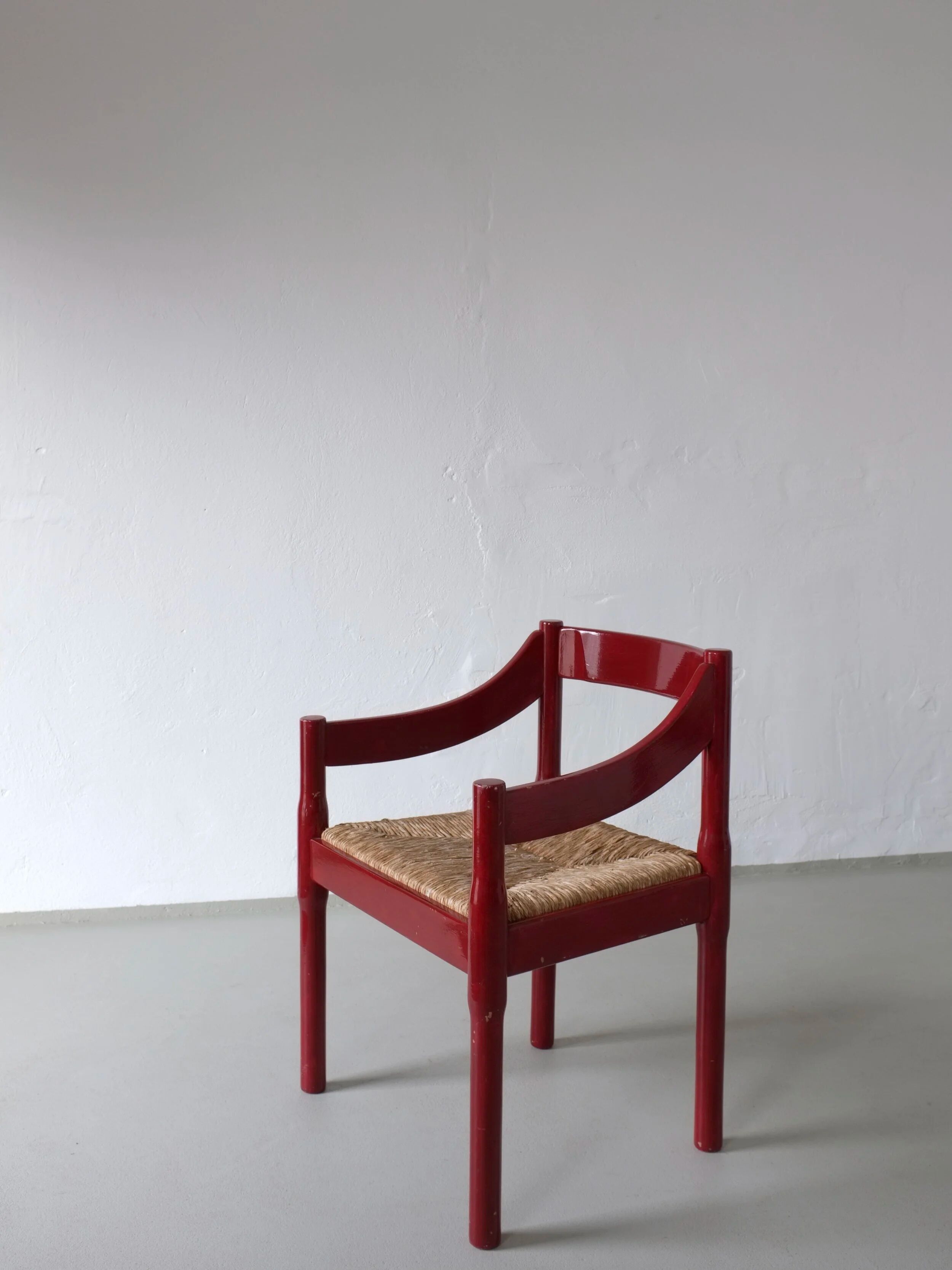 2 red Vico Magistretti “Carimate” style armchairs | Italy | 1970s