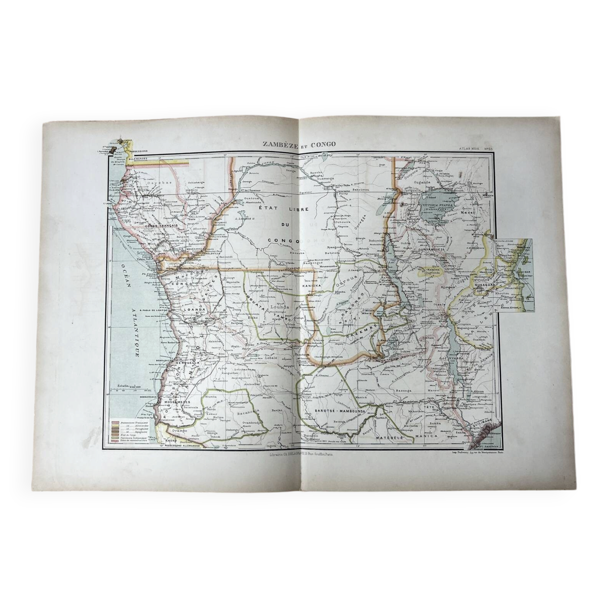 Original map of Zambezi and Congo 53x37cm 1905
