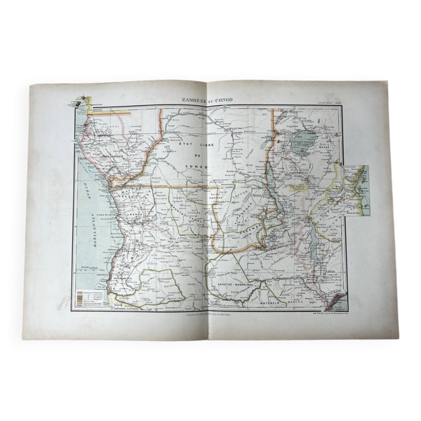 Carte originale Zambèze et Congo 53x37cm 1905