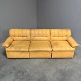 Yellow leather lounge sofa by Laauser, 1970s