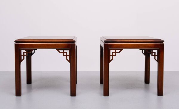 Paire de tables basses Drexel Chippendale en acajou, années 1970, États-Unis