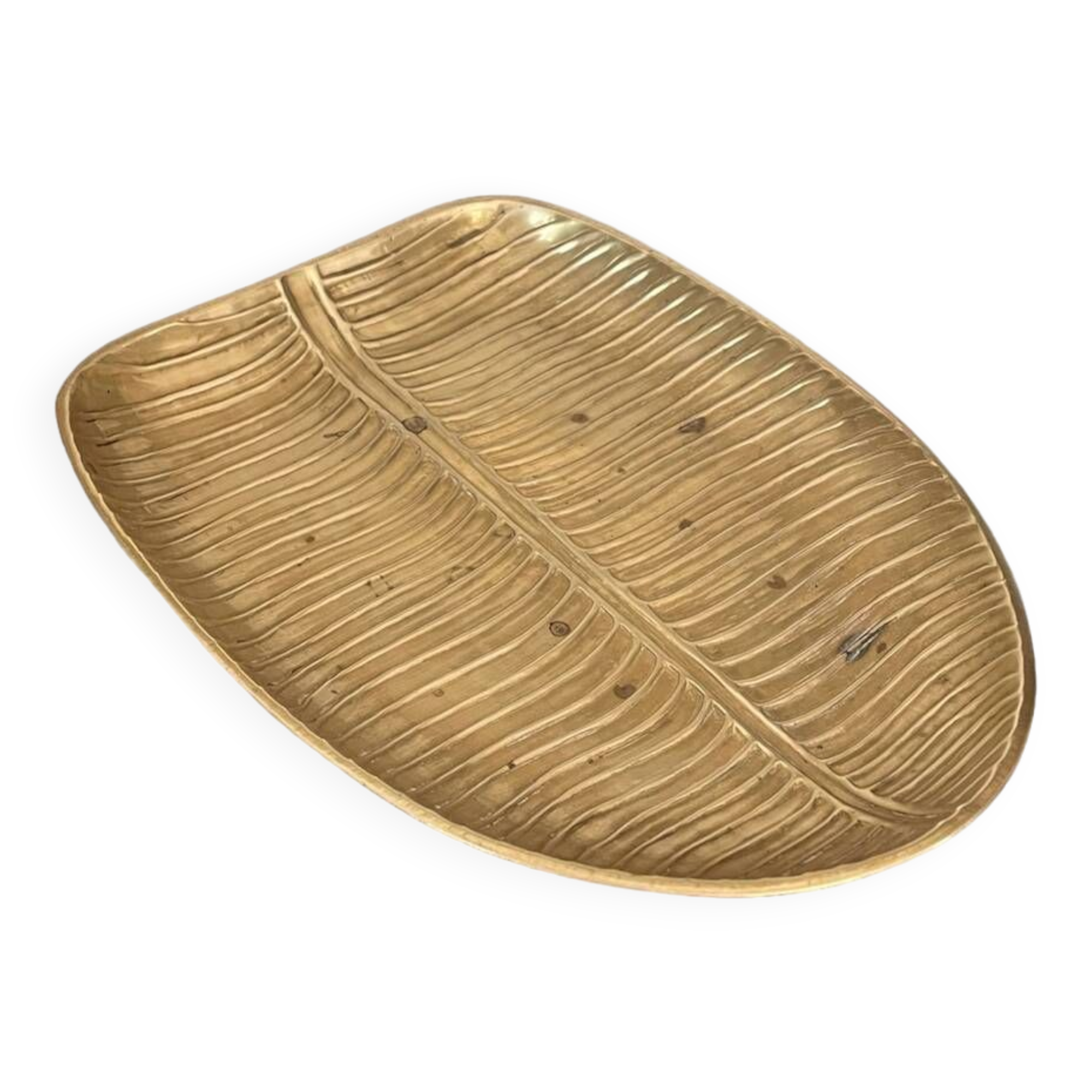 Vintage solid brass leaf pocket 20cm