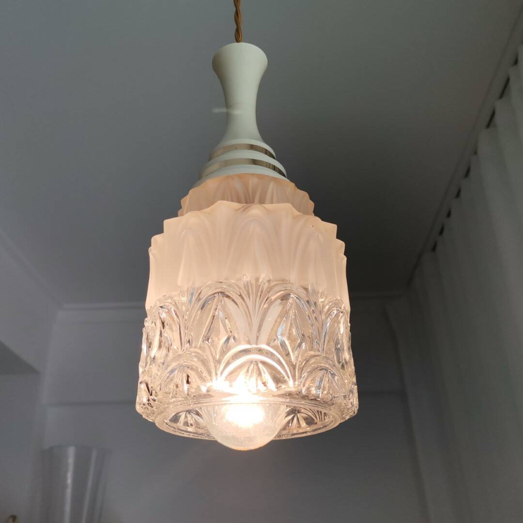Small mid century clear glass hanging lamp