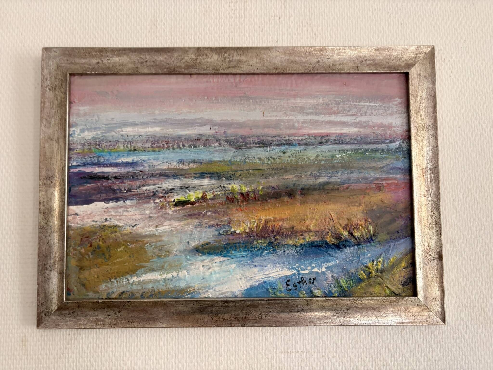 Old Painting Landscape of Tidal Marsh Coastal Impressionist