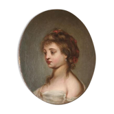 Peinture huile sur toile portrait de jeune fille fin 18ème