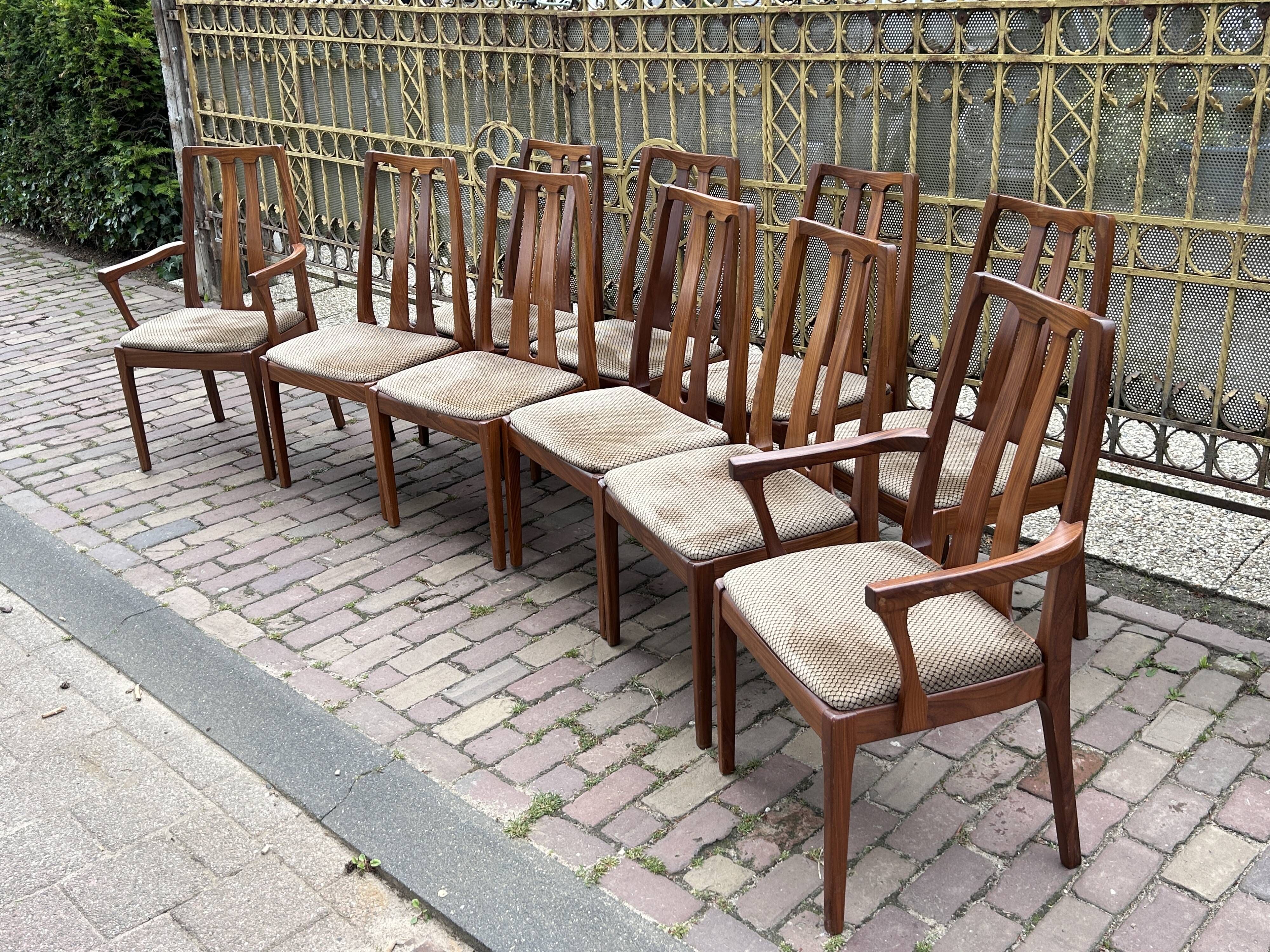 Set of 10 Mid-Century Retro Vintage Teak Afromosia Dining Chairs by Nathan