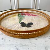 Rattan and butterfly tray in taxyderma 60s-70s