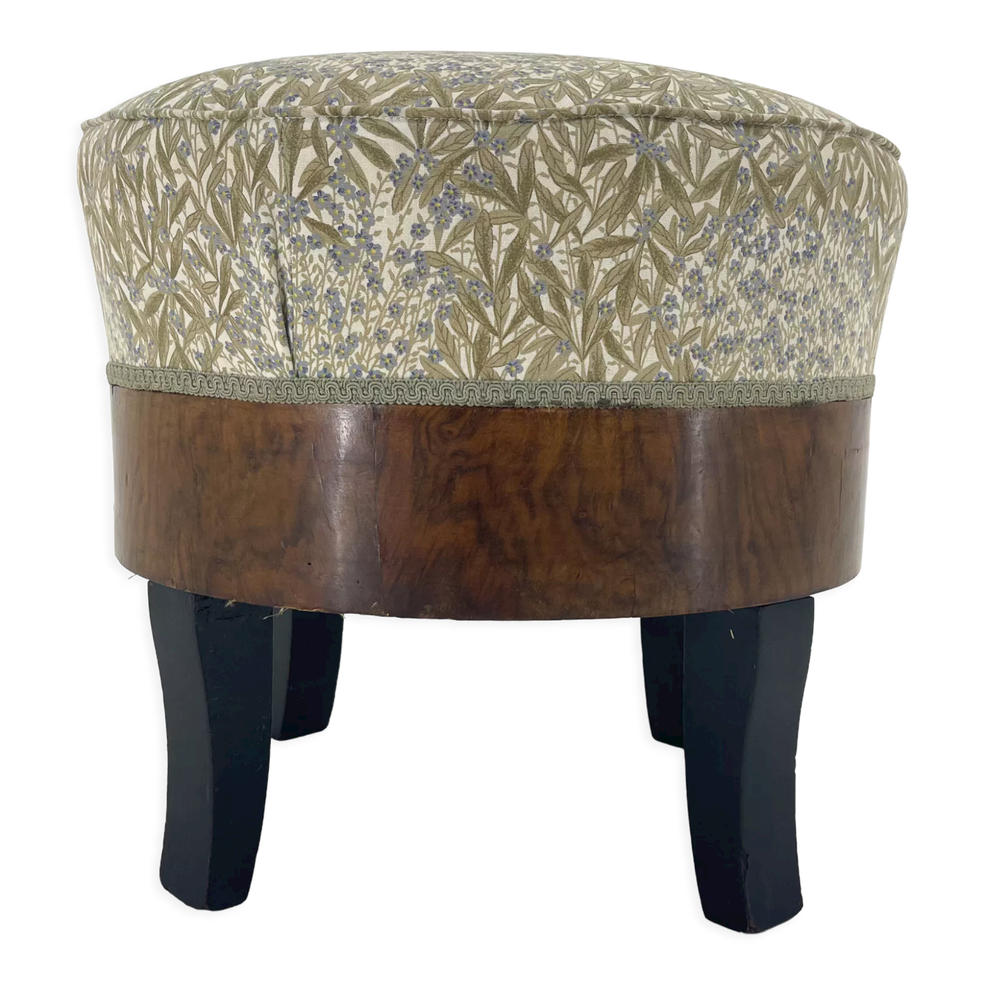 Upholstered wallnut veneer footstool, italy 1950