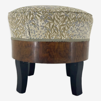 Upholstered wallnut veneer footstool, italy 1950
