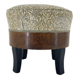Upholstered wallnut veneer footstool, italy 1950