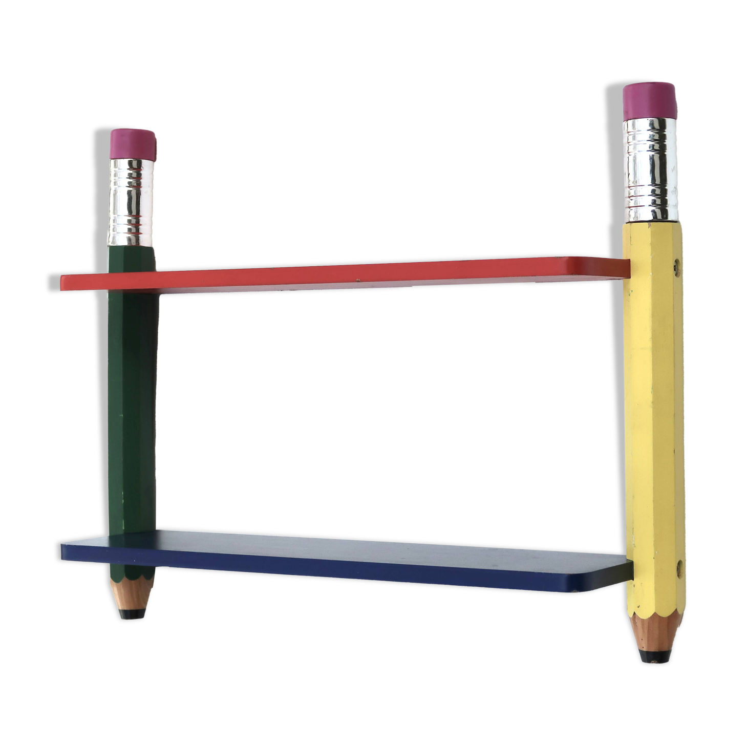 Wall shelf by Pierre Sala with giant pencils, 1980s.
