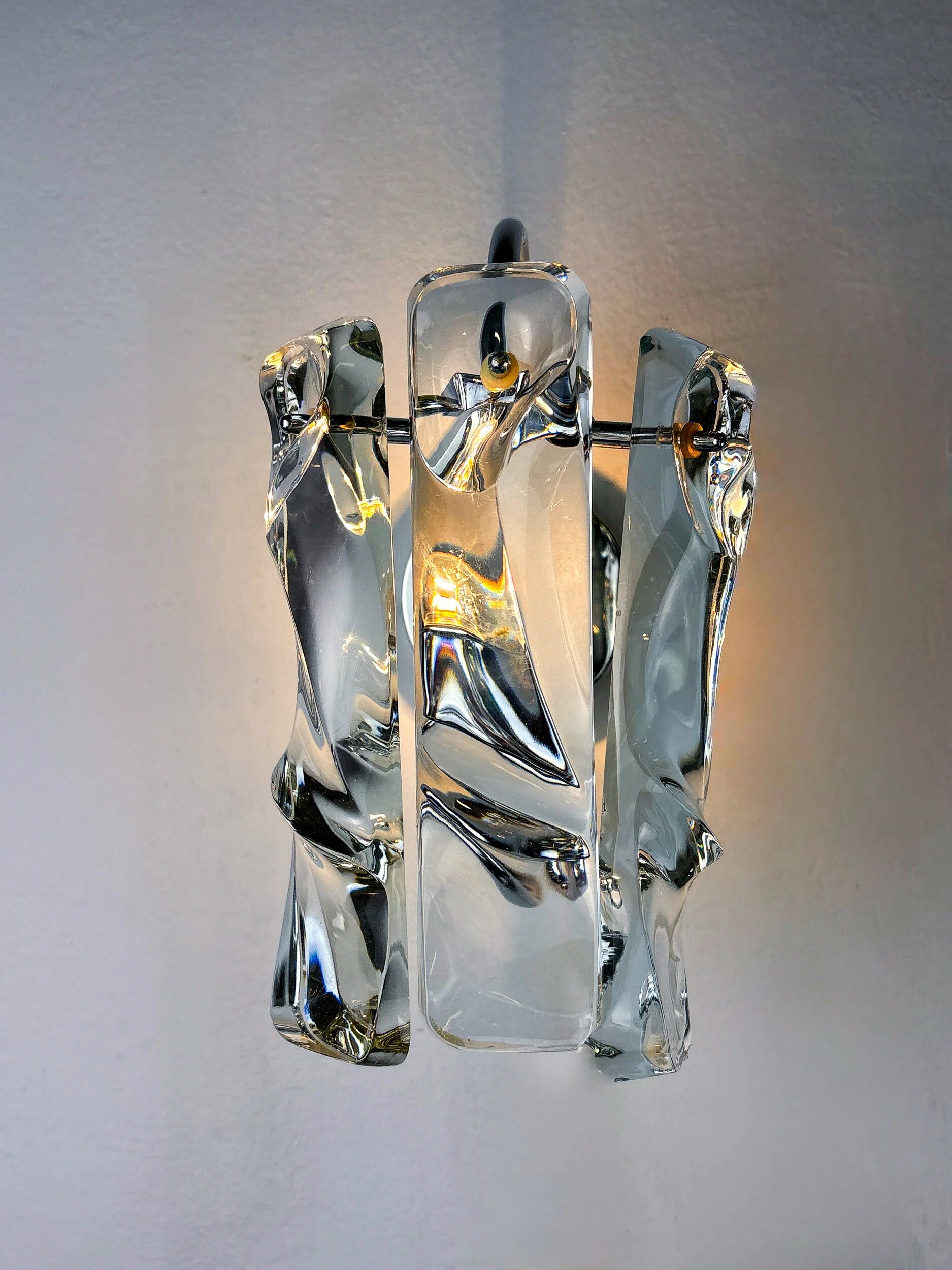 Pair of JT Kalmar frozen wall sconces, Murano glass, Austria, 1970s