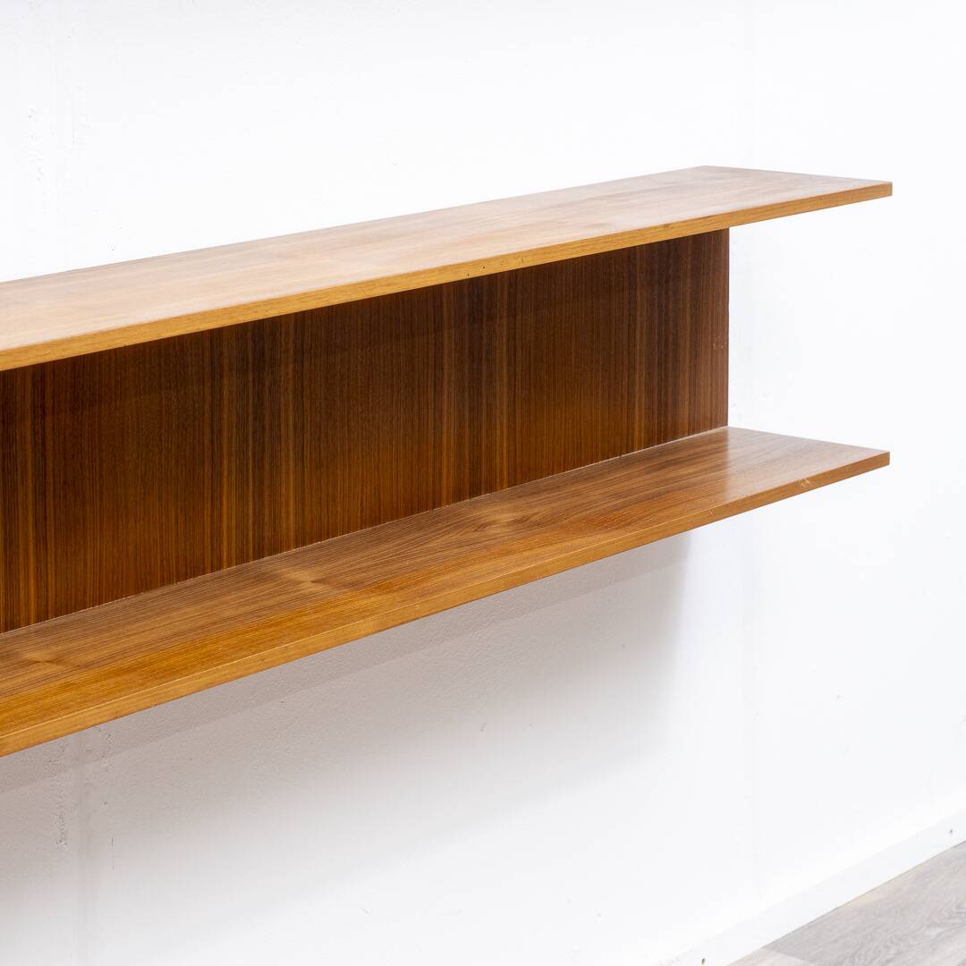Two minimalist 60s wall shelves in walnut