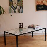 Rectangular coffee table in black lacquered metal and Arabescato marble