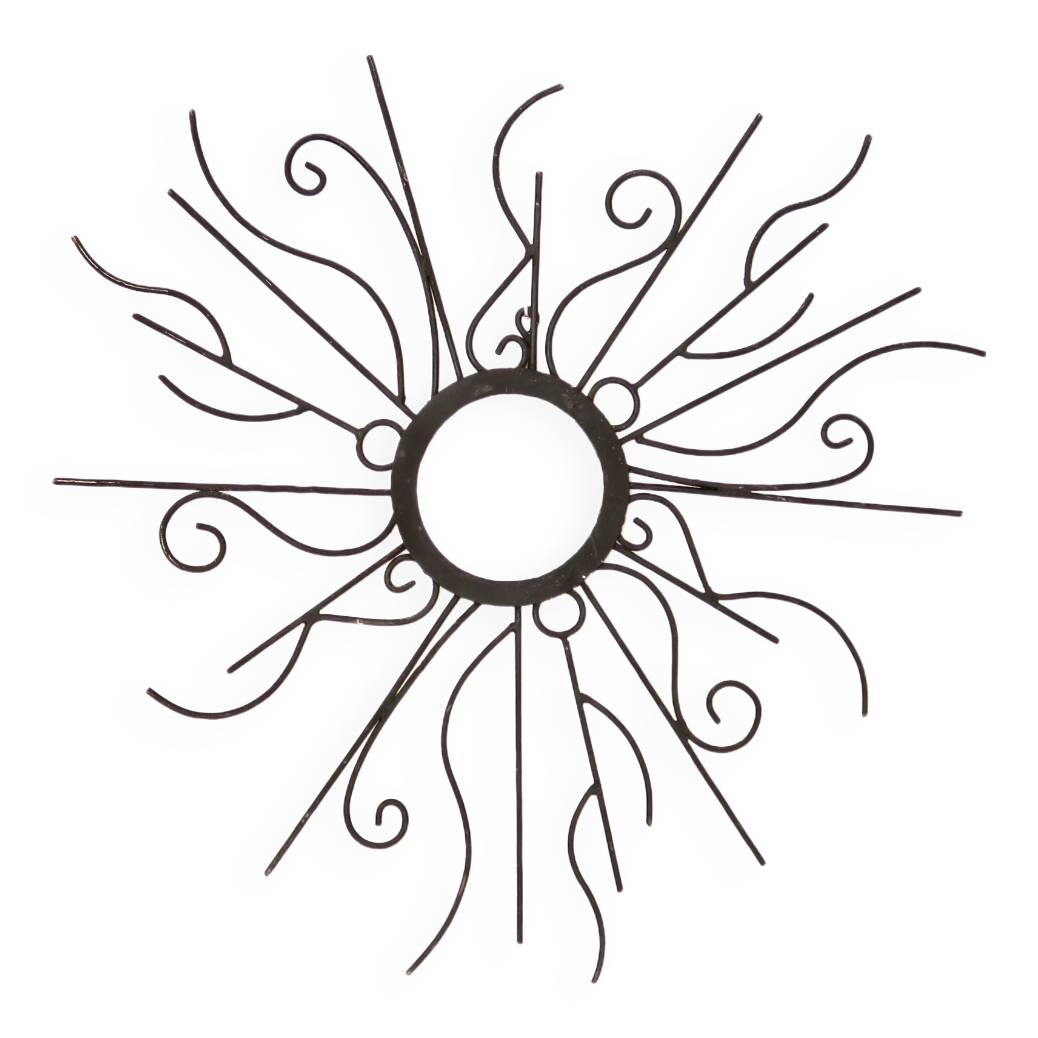 Grand miroir soleil en métal noir, années 70