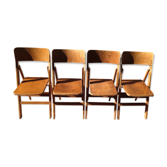 Suite of 4 folding chairs STELLA wood 60s vintage