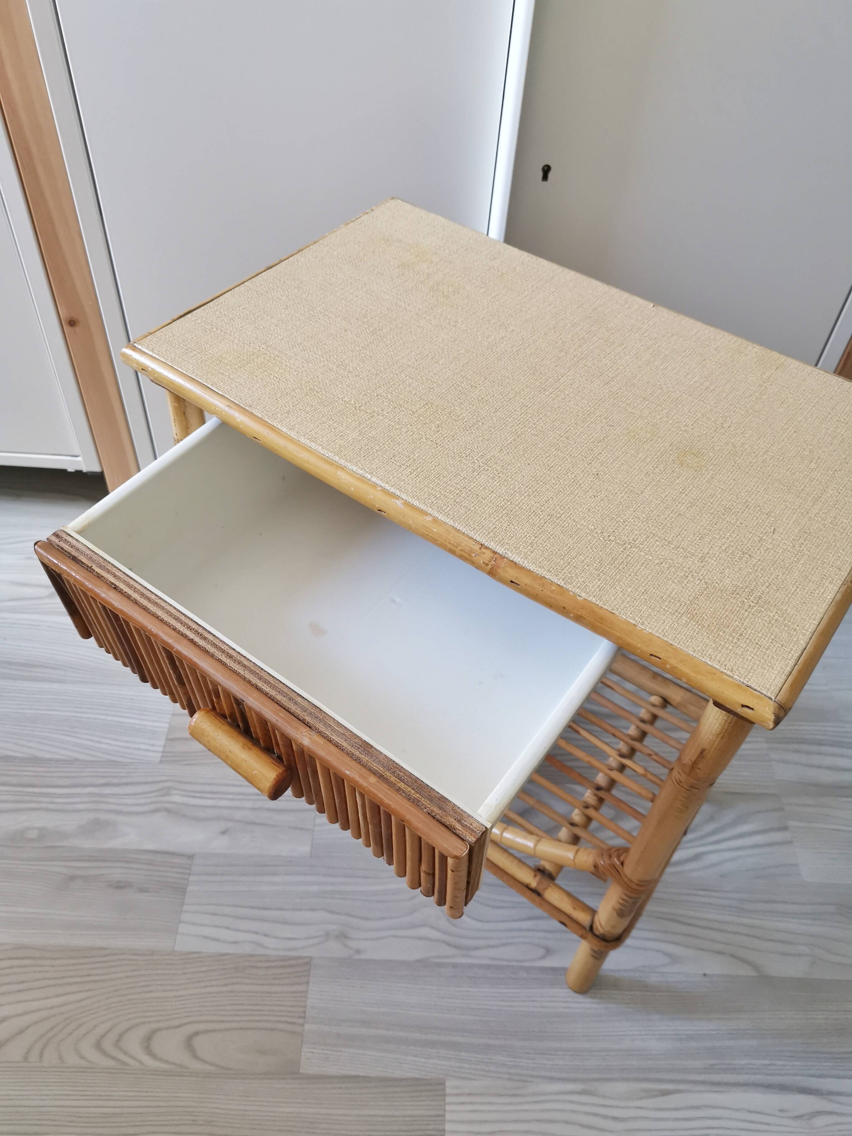 Bedside table, vintage wicker rattan nightstand