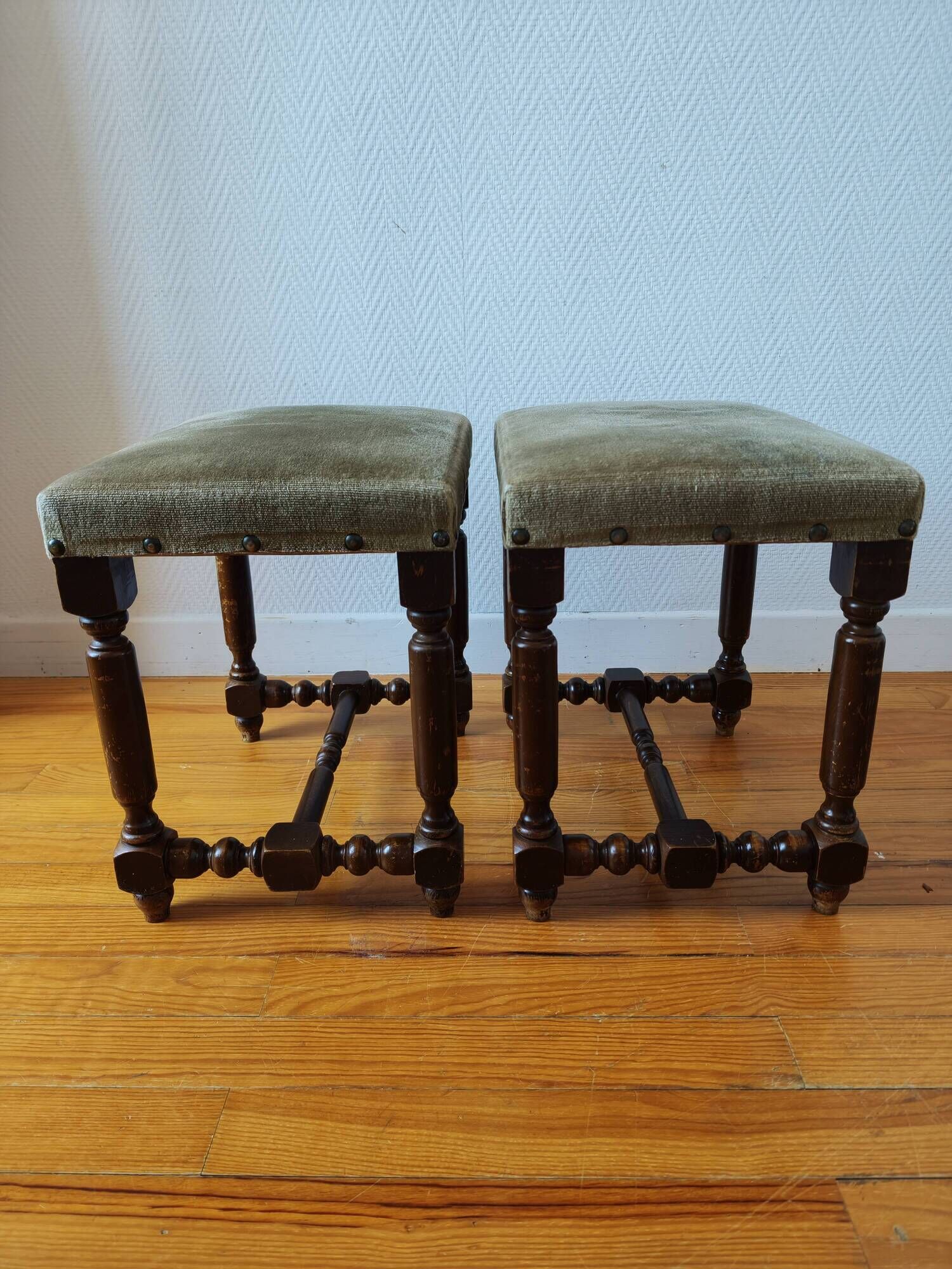 Pair of vintage Dutch stools with a patina – Wabi-Sabi spirit