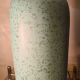 lampe style 70s ceramique bleu vert 40x13 et abat jour  en rafia  H total 57x23  elec ok