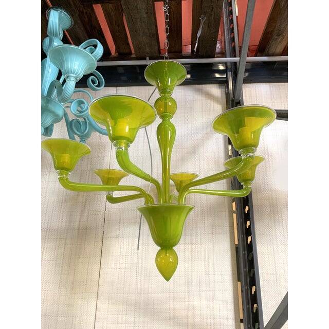 Contemporary Translucent Apple-Green Murano Style Glass Chandelier